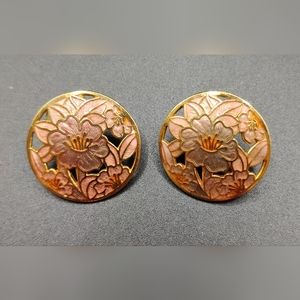 Vintage cloisonne flower stud earrings